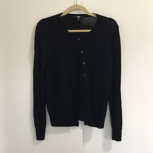 UNIQLO Extra Fine Merino Crewneck Cardigan Black